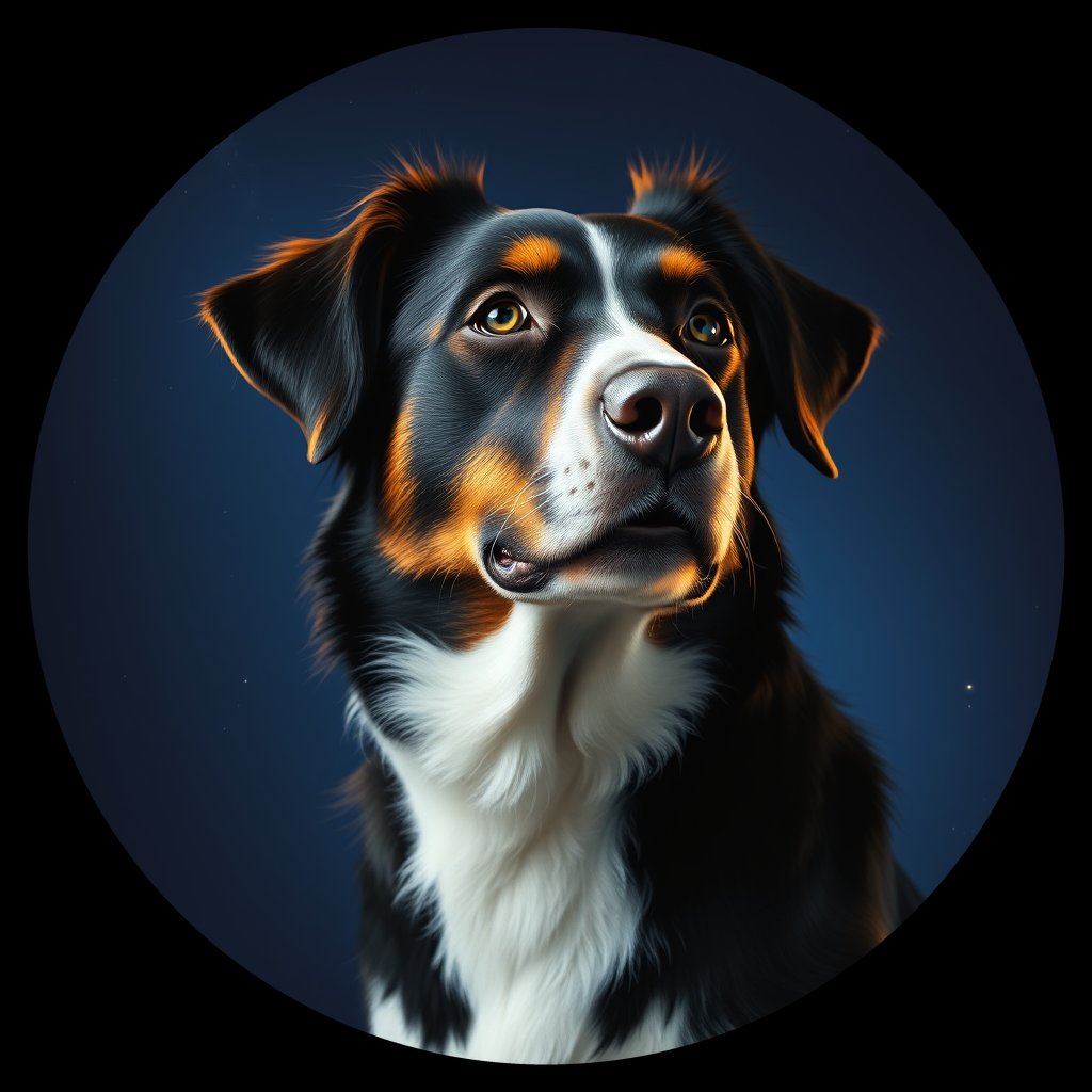 Cosmic medallion portrait of BORD_34094, a Border Collie