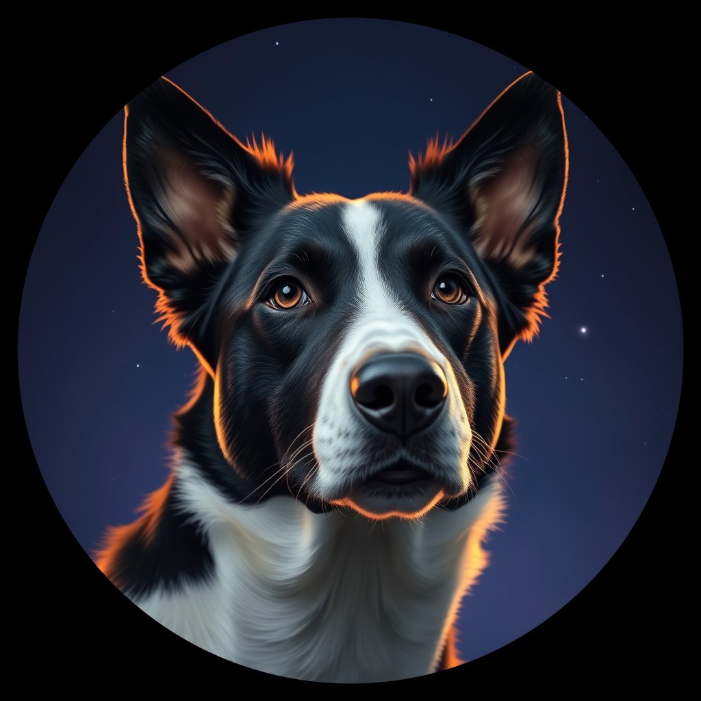 Cosmic medallion portrait of BORD_34095, a Border Collie