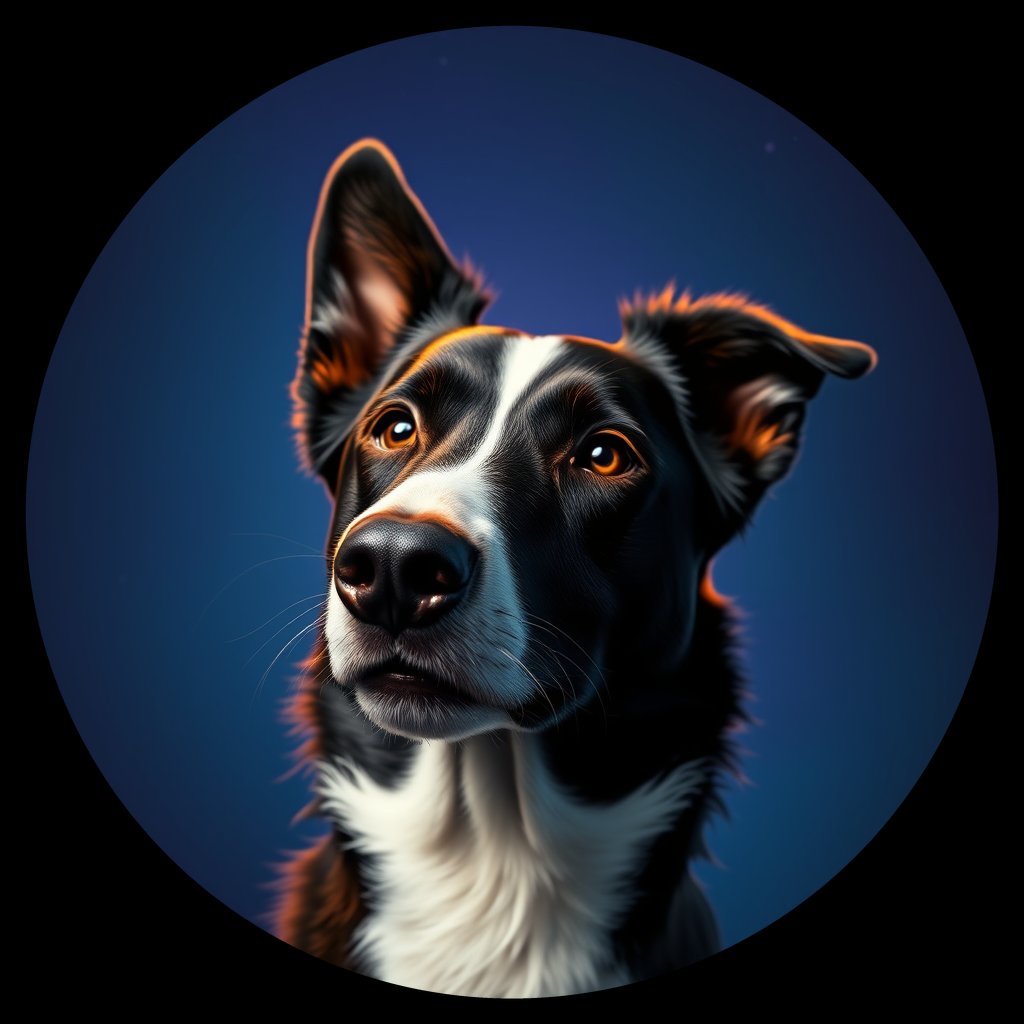 Cosmic medallion portrait of BORD_34097, a Border Collie