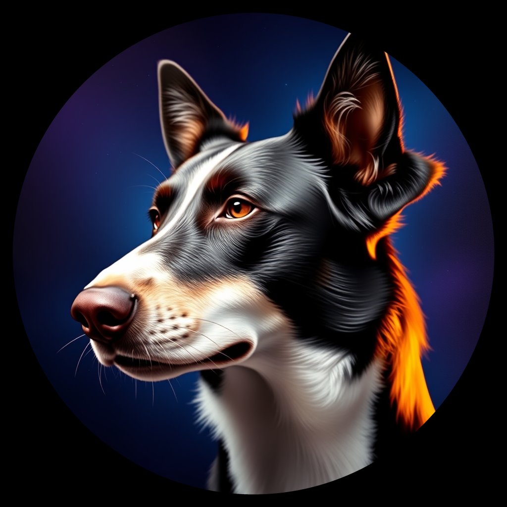 Cosmic medallion portrait of BORD_34098, a Border Collie