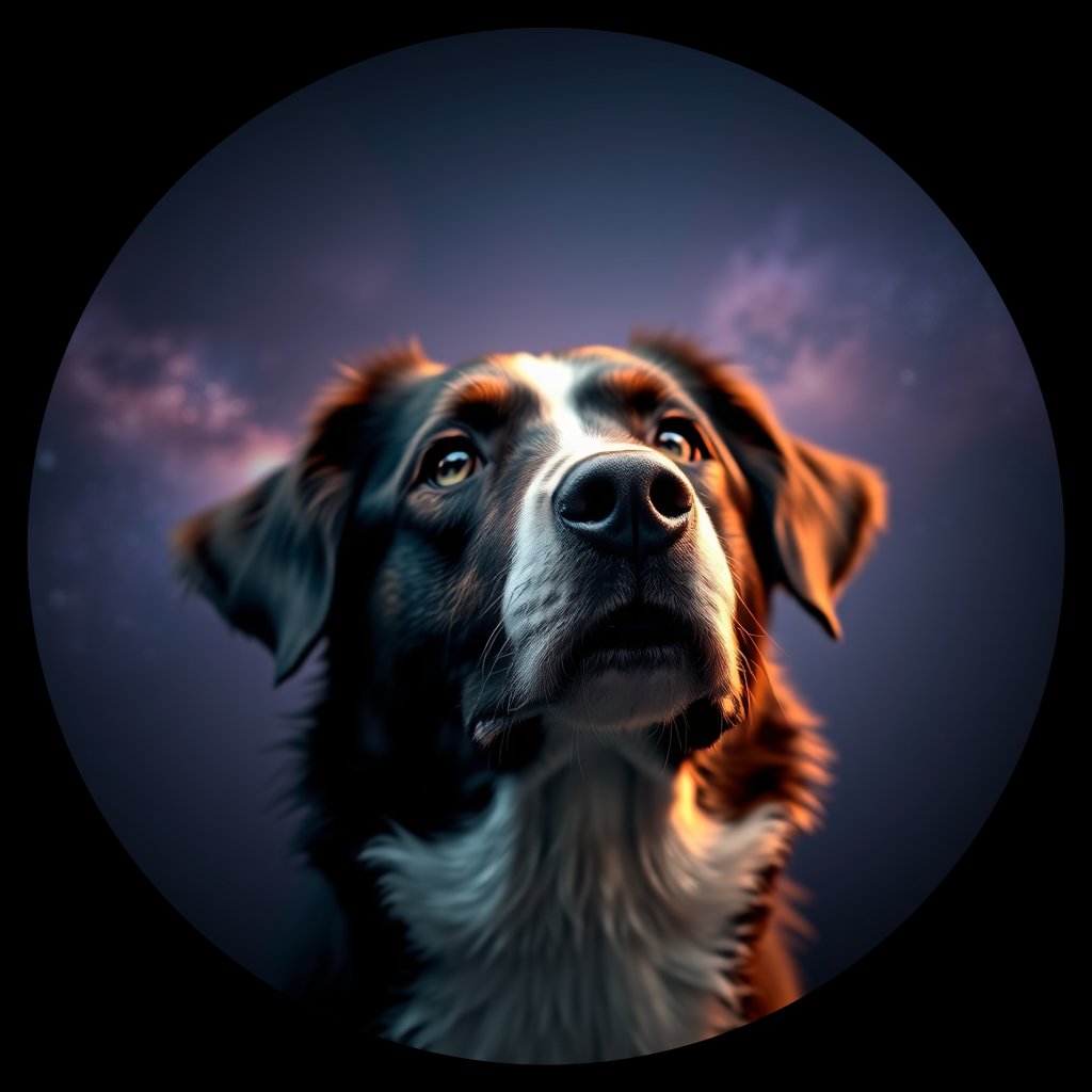 Cosmic medallion portrait of BORD_34100, a Border Collie