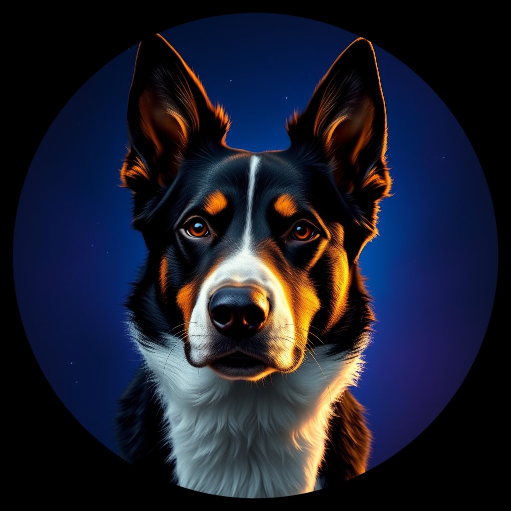 Cosmic medallion portrait of BORD_34108, a Border Collie