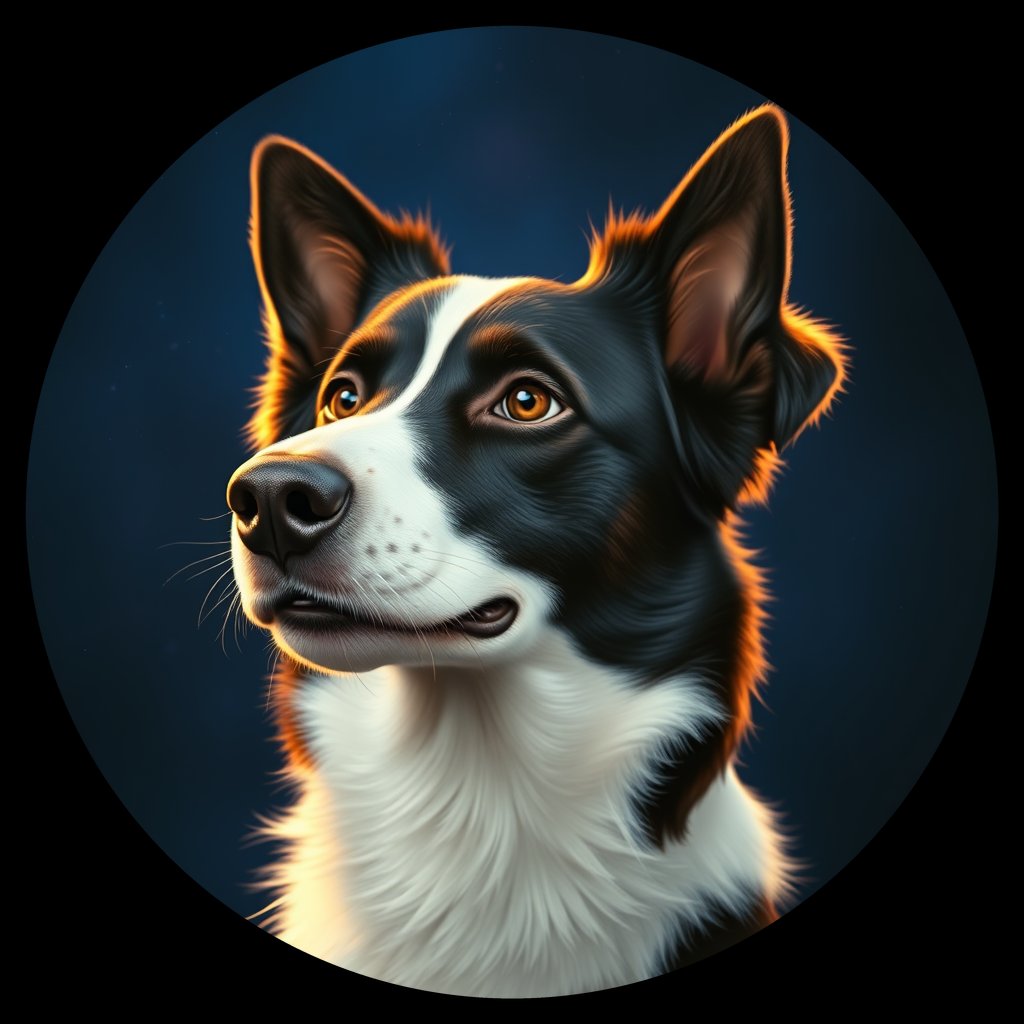 Cosmic medallion portrait of BORD_34111, a Border Collie