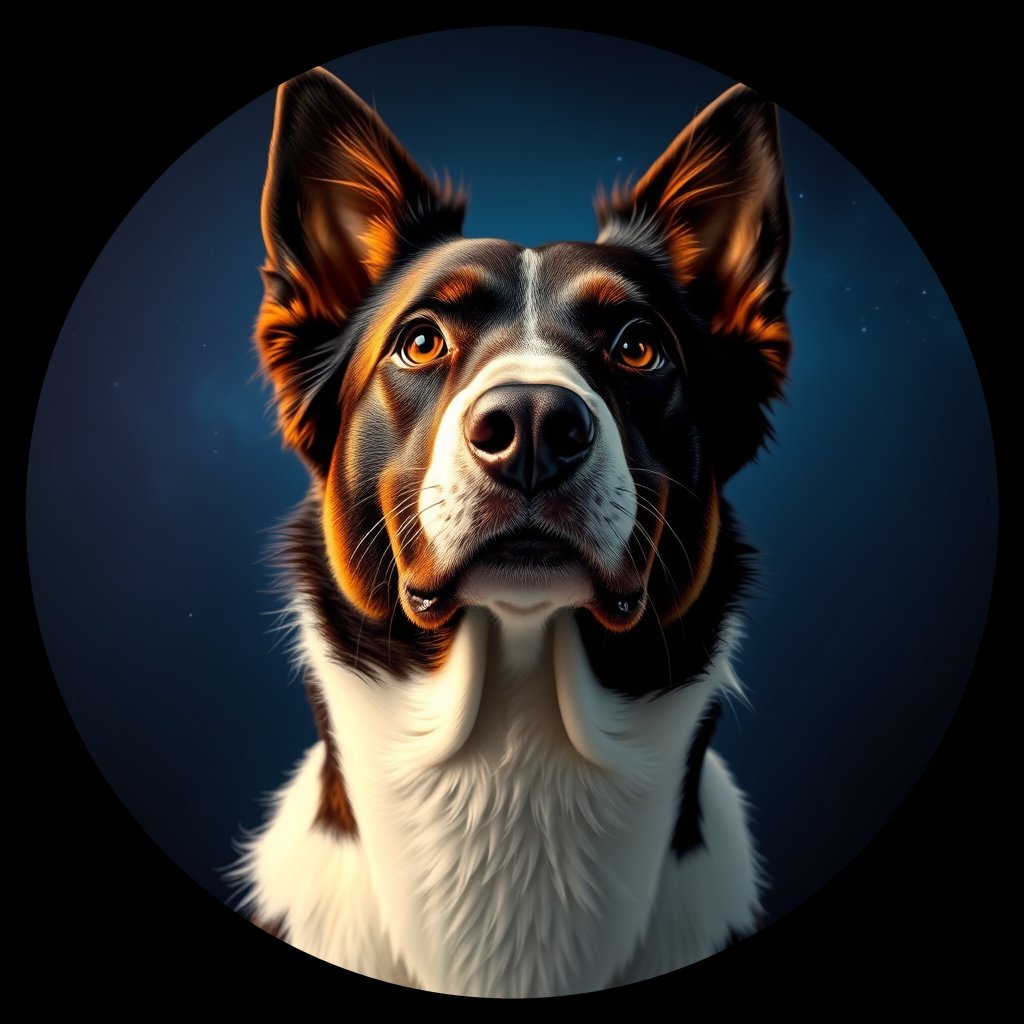 Cosmic medallion portrait of BORD_34117, a Border Collie