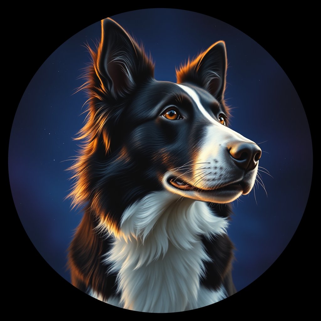 Cosmic medallion portrait of BORD_BORD_11125, a Border Collie