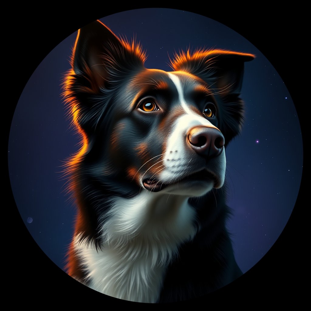 Cosmic medallion portrait of BORD_BoC_00GT62, a Border Collie