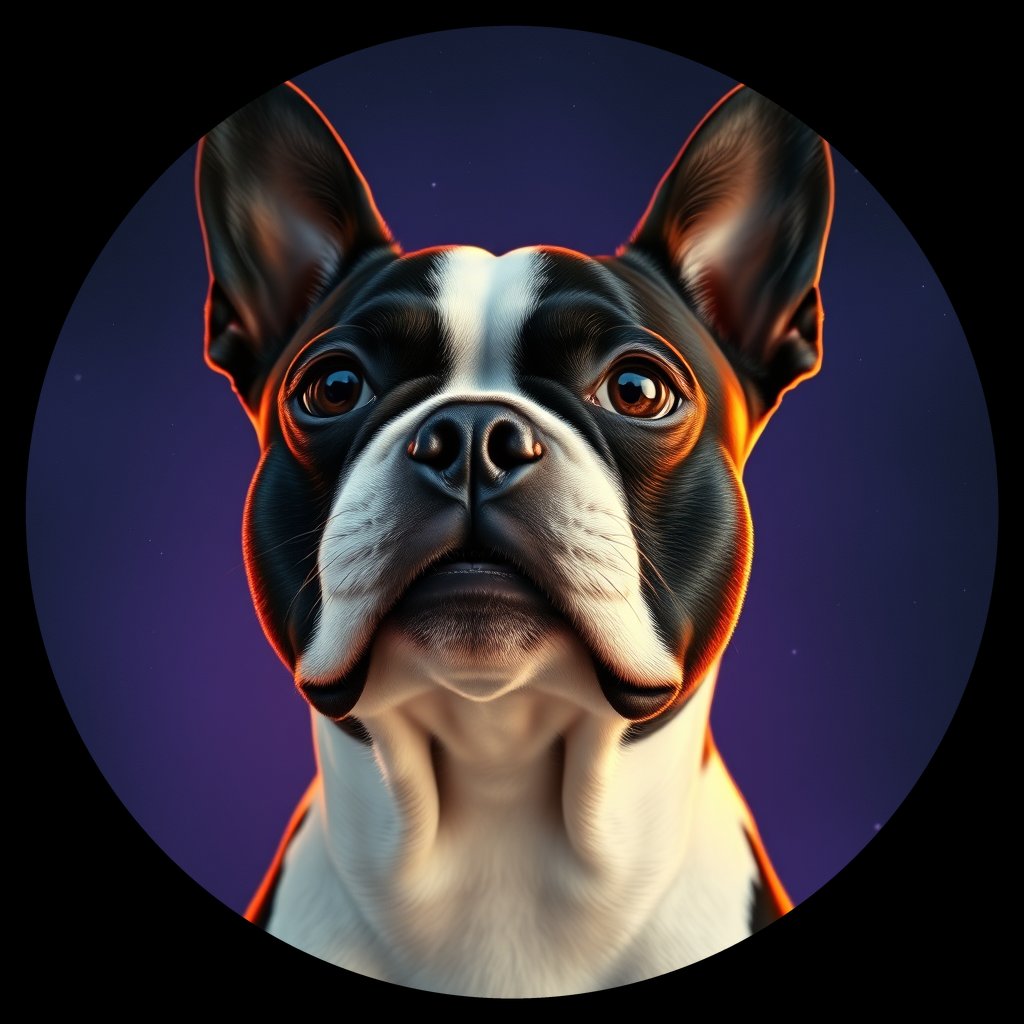 Cosmic medallion portrait of BOST_BOST_00965, a Boston Terrier
