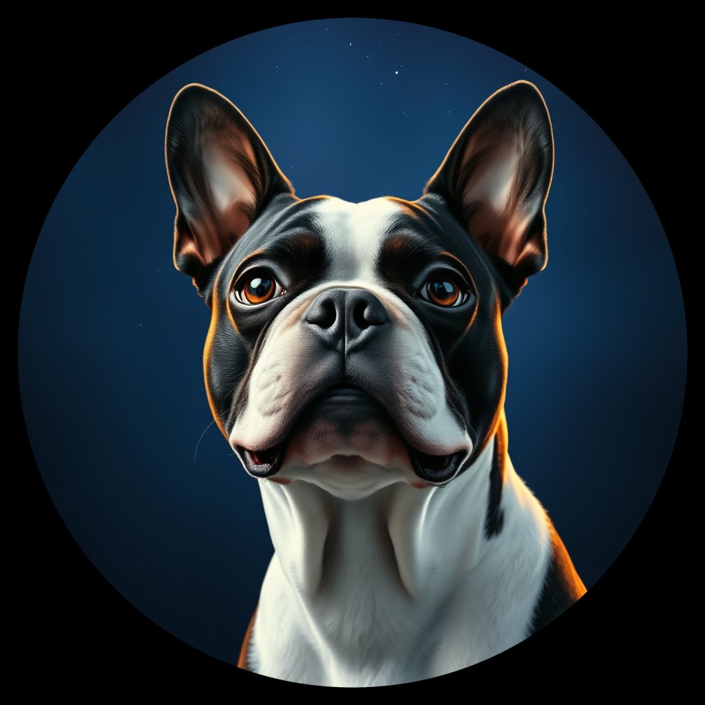 Cosmic medallion portrait of BOST_BOST_05412, a Boston Terrier