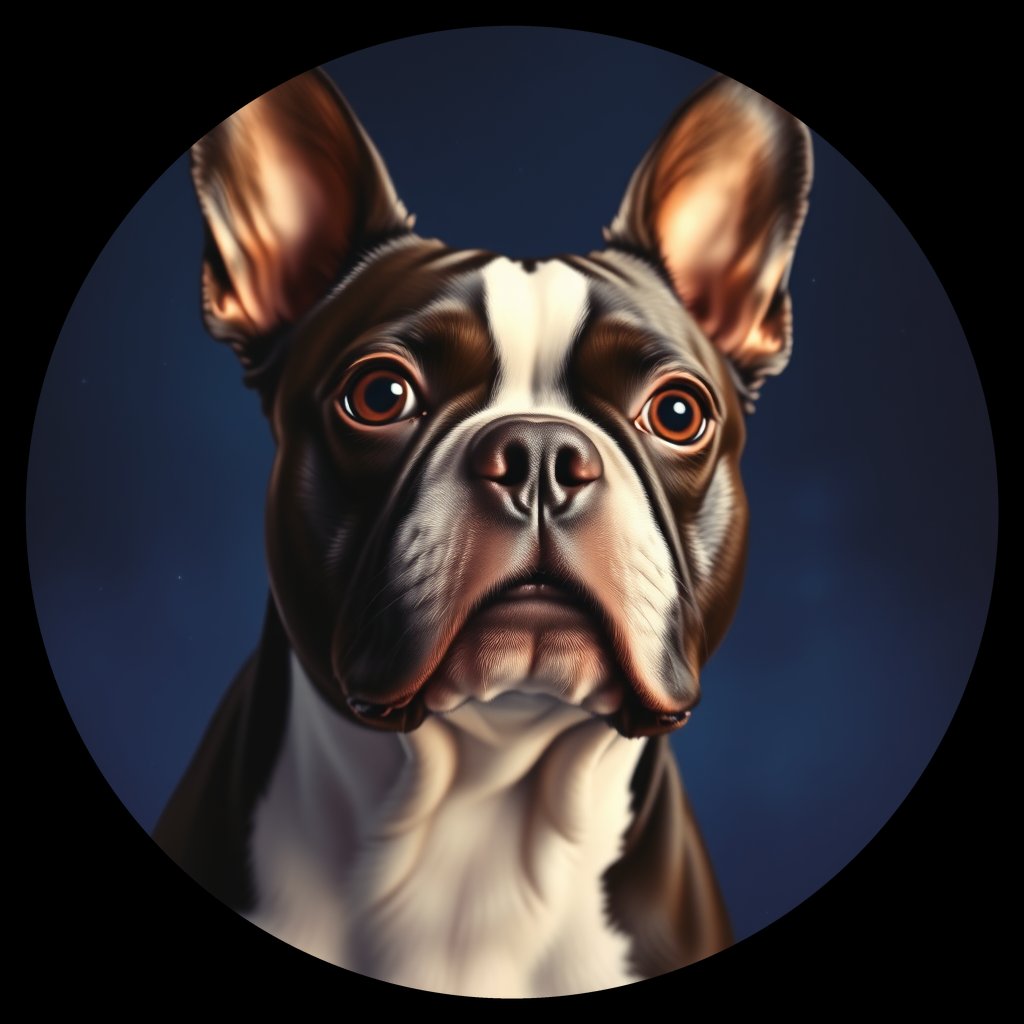 Cosmic medallion portrait of BOST_BOST_05413, a Boston Terrier