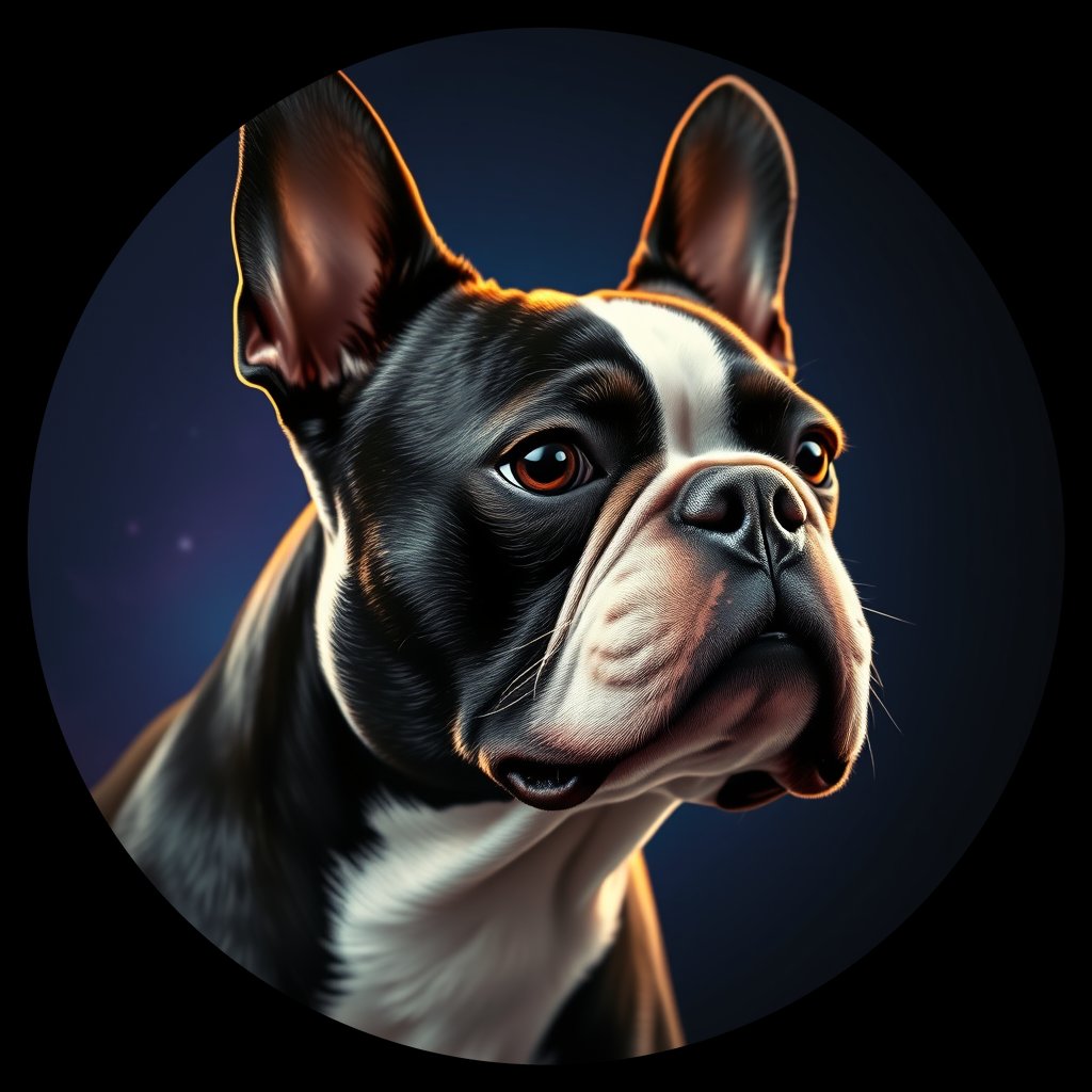 Cosmic medallion portrait of BOST_BOST_08698, a Boston Terrier