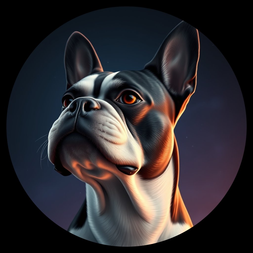 Cosmic medallion portrait of BOST_BOST_08700, a Boston Terrier