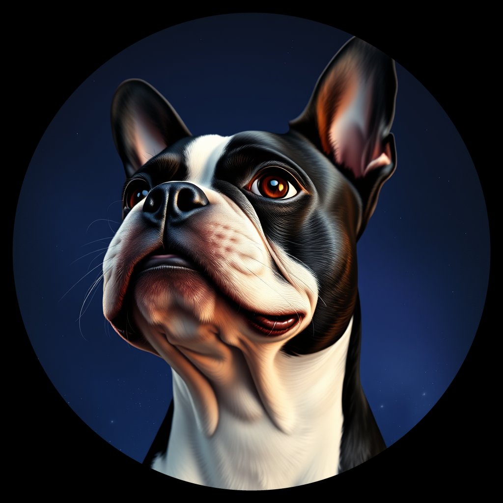 Cosmic medallion portrait of BOST_BOST_08704, a Boston Terrier
