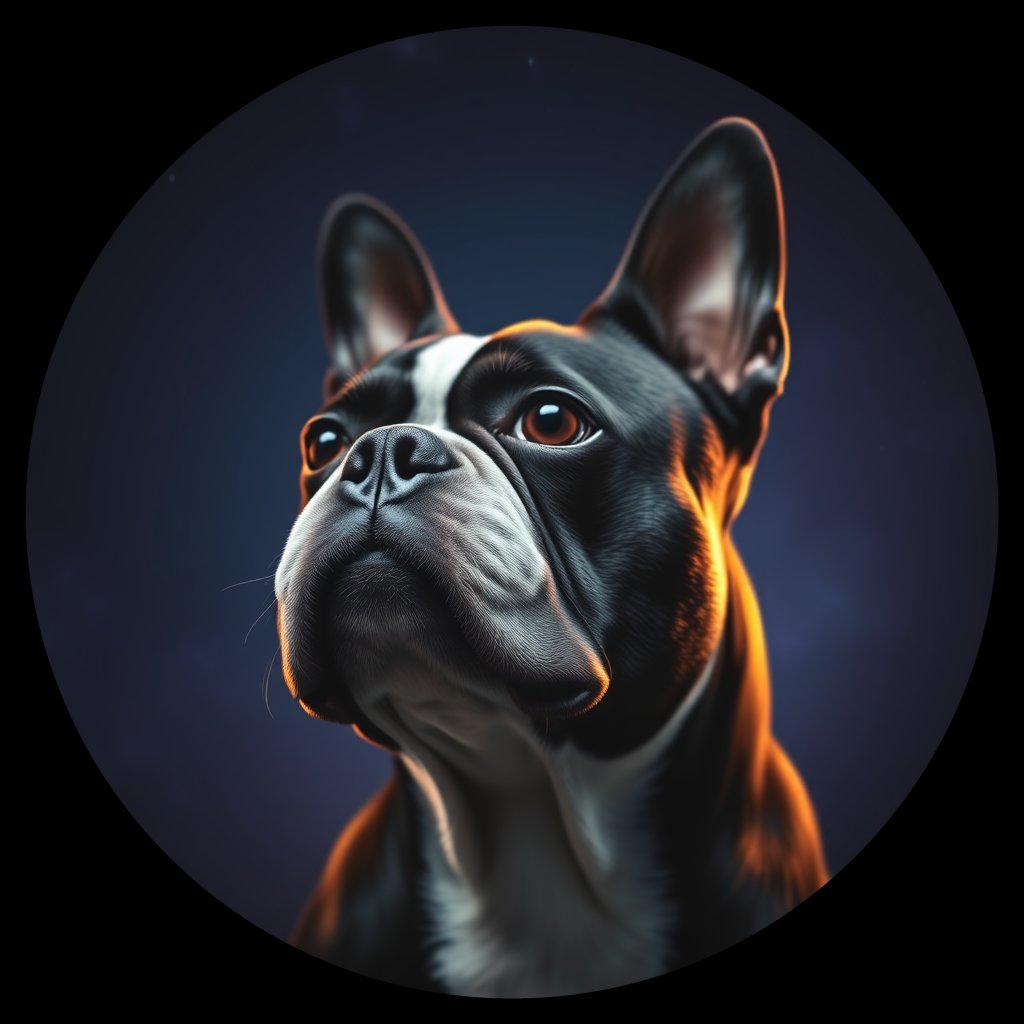 Cosmic medallion portrait of BOST_BOST_08707, a Boston Terrier