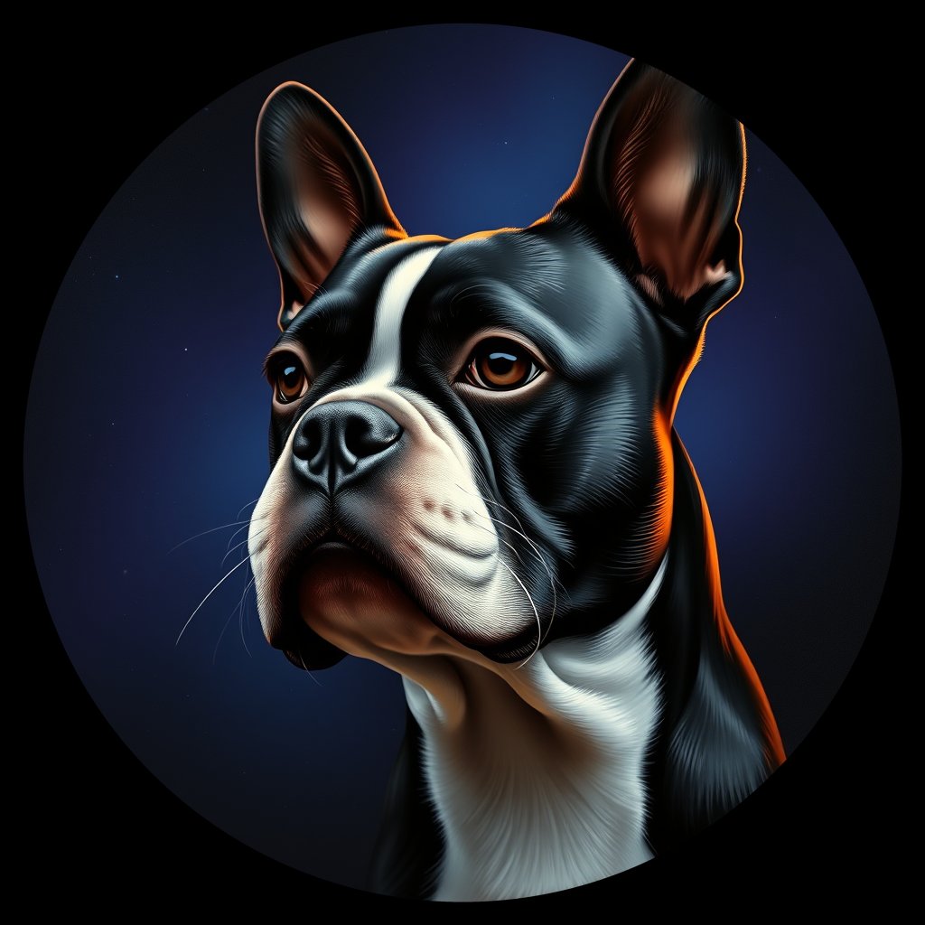 Cosmic medallion portrait of BOST_BOST_12341, a Boston Terrier