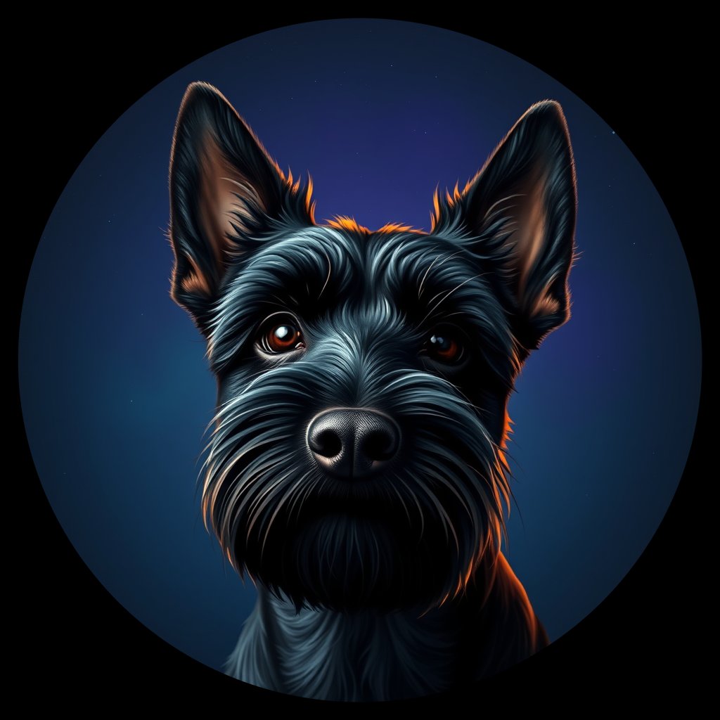 Cosmic medallion portrait of BOUV_BOUV_34B06, a Bouvier Des Flandres