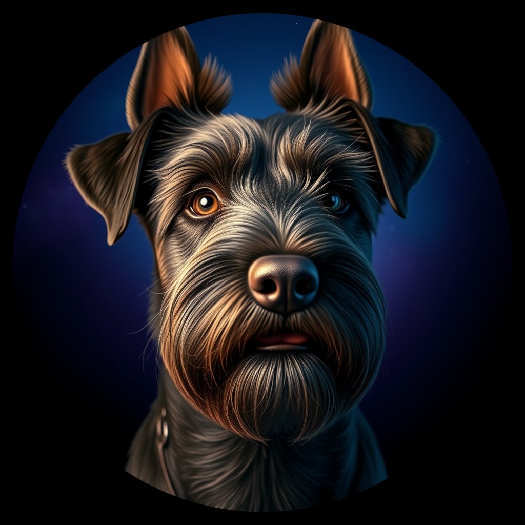 Cosmic medallion portrait of BOUV_BOUV_34E01, a Bouvier Des Flandres