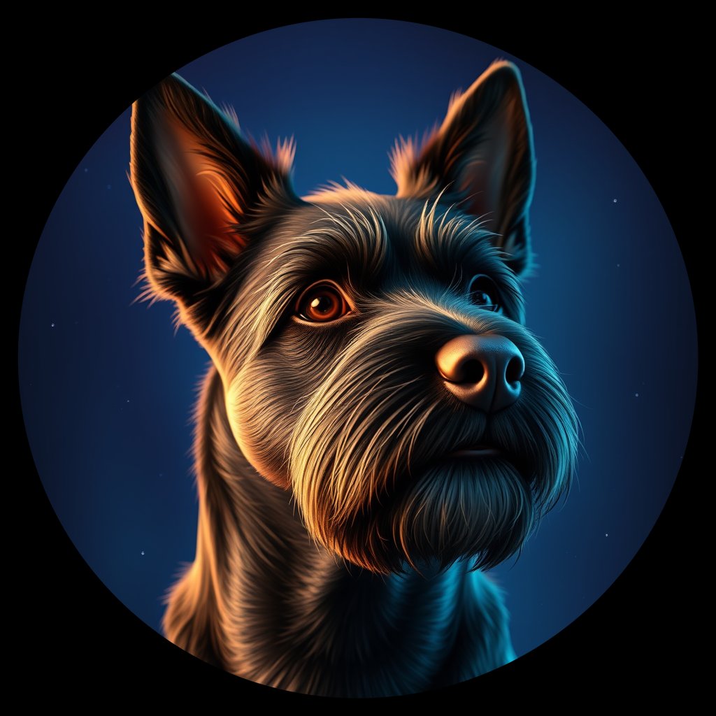 Cosmic medallion portrait of BOUV_BOUV_35D07, a Bouvier Des Flandres