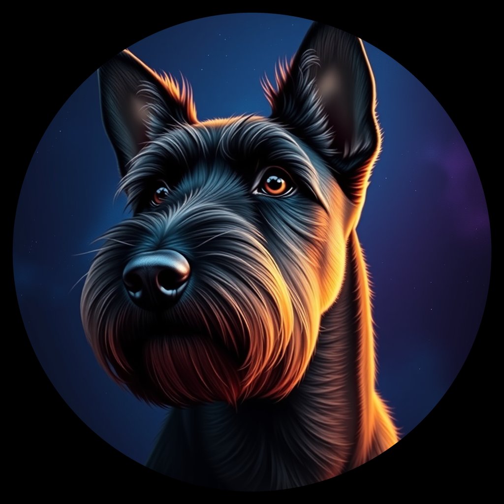 Cosmic medallion portrait of BOUV_BOUV_35E04, a Bouvier Des Flandres