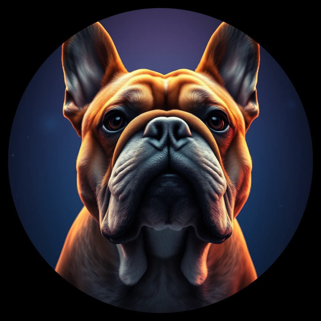 Cosmic medallion portrait of BULD_EBD_0GT153, a English Bulldog