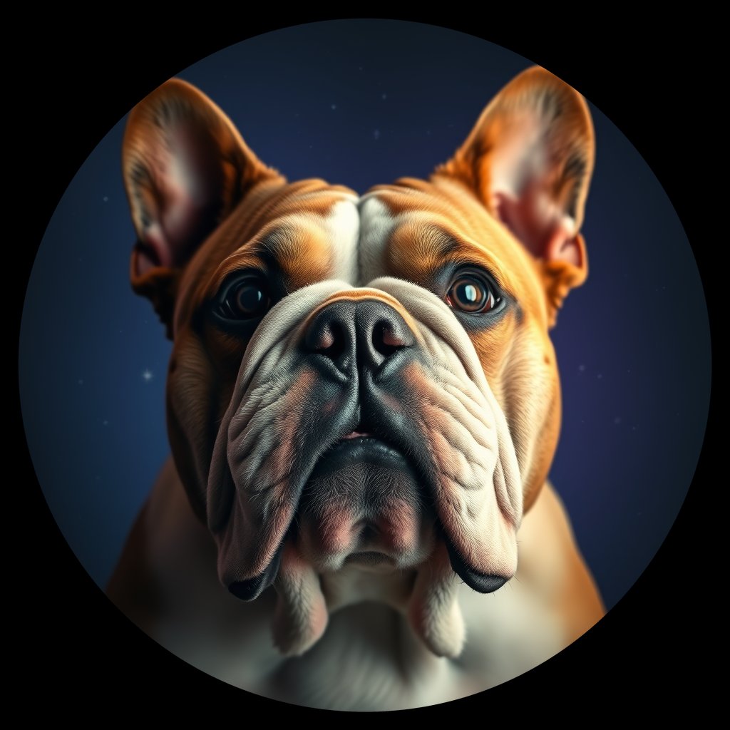 Cosmic medallion portrait of BULD_EBD_0GT155, a English Bulldog