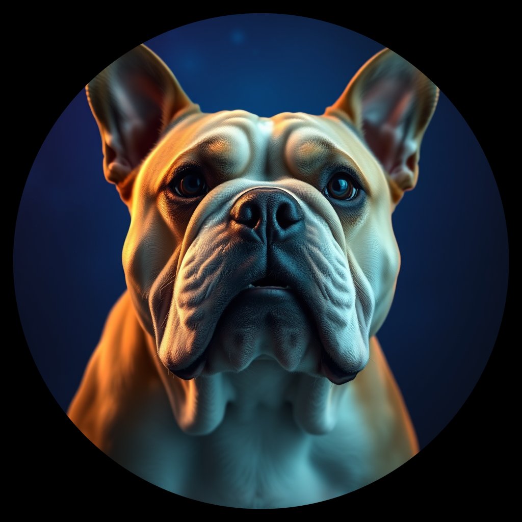 Cosmic medallion portrait of BULD_EBD_0GT156, a English Bulldog