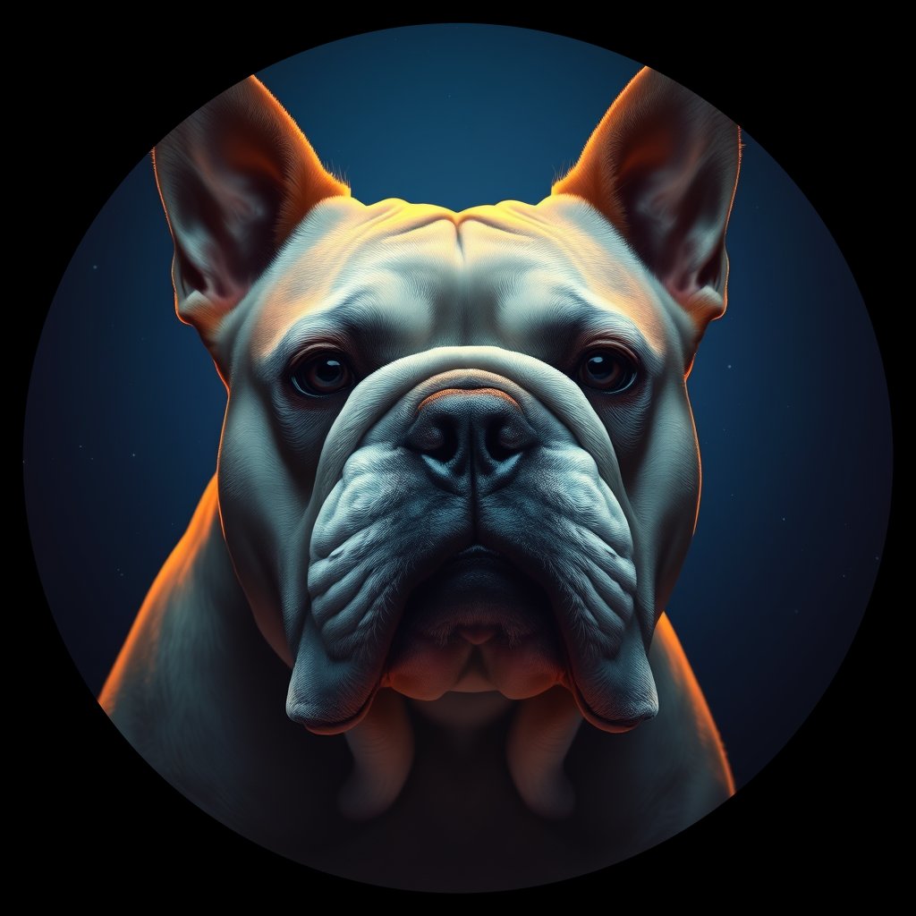 Cosmic medallion portrait of BULD_EBD_0GT157, a English Bulldog