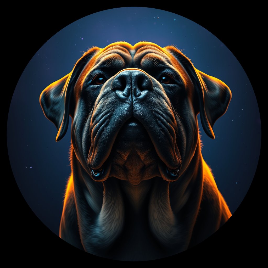 Cosmic medallion portrait of BULM_BULM_01112, a Bullmastiff
