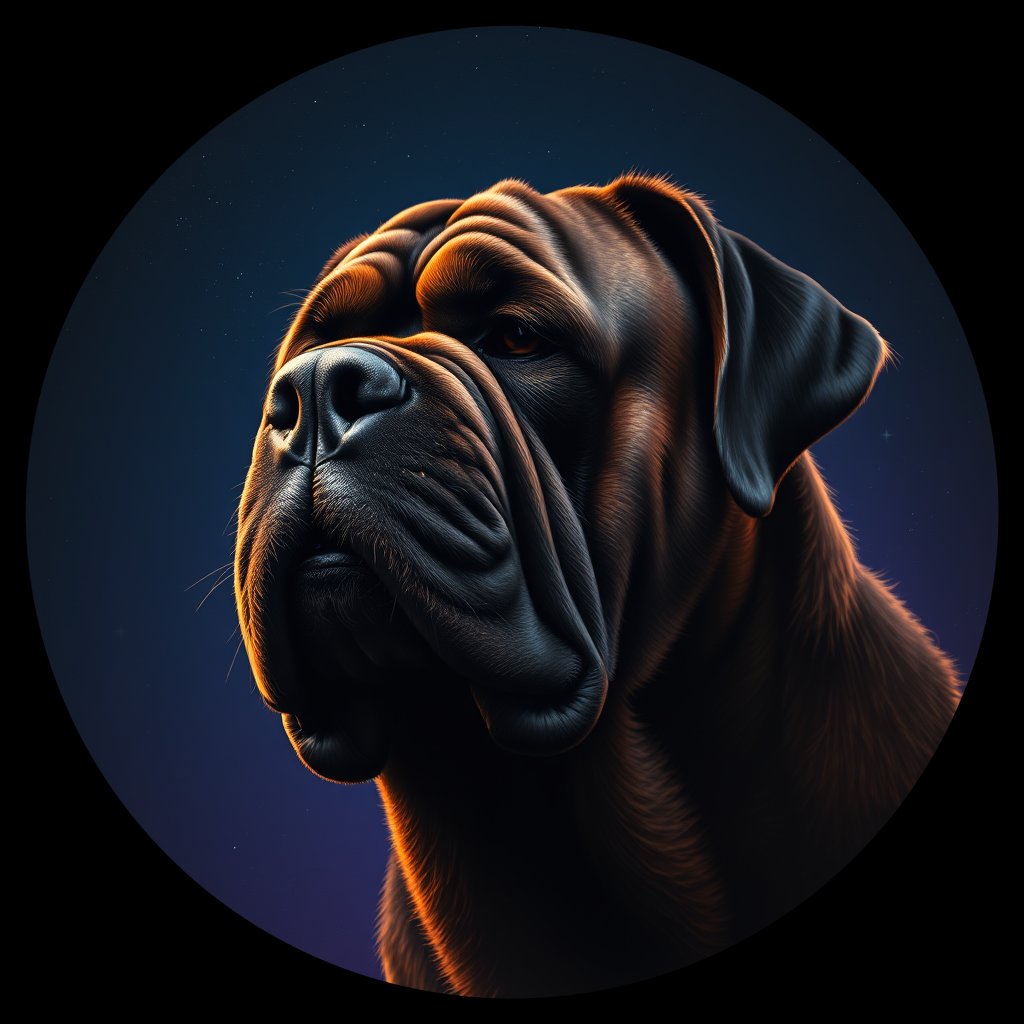 Cosmic medallion portrait of BULM_BULM_01125, a Bullmastiff