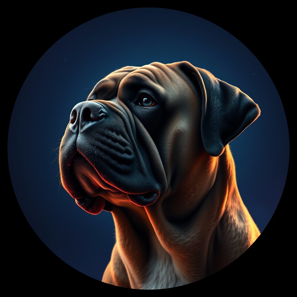 Cosmic medallion portrait of BULM_BULM_01126, a Bullmastiff