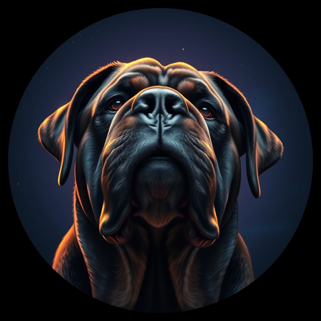 Cosmic medallion portrait of BULM_BULM_26414, a Bullmastiff