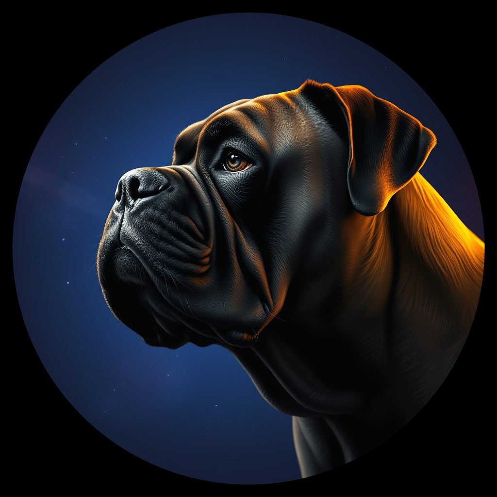 Cosmic medallion portrait of BULT_BULT_23674, a Bullmastiff