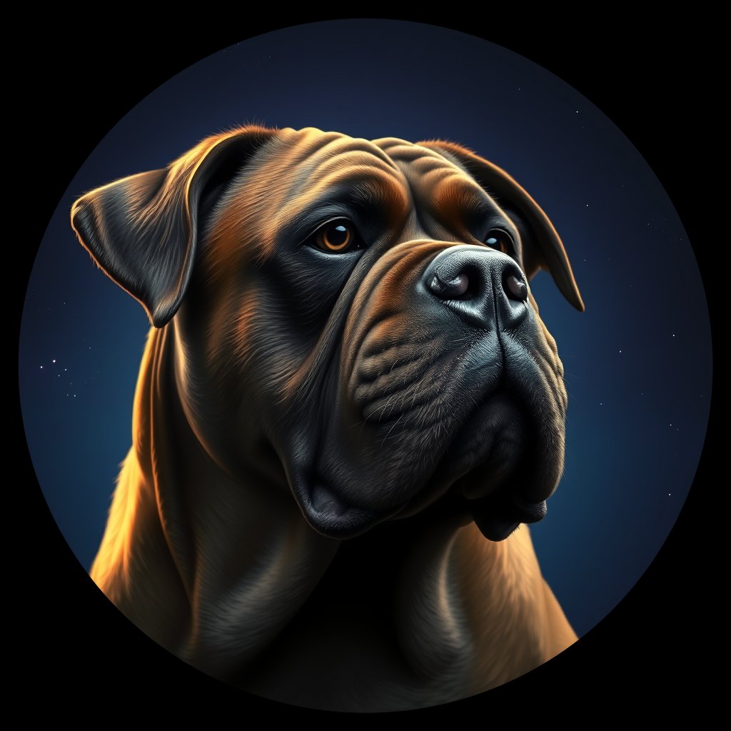 Cosmic medallion portrait of BULT_BULT_23678, a Bullmastiff