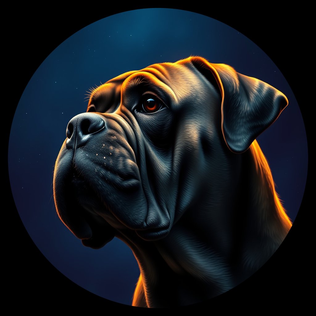 Cosmic medallion portrait of BULT_BULT_23695, a Bullmastiff