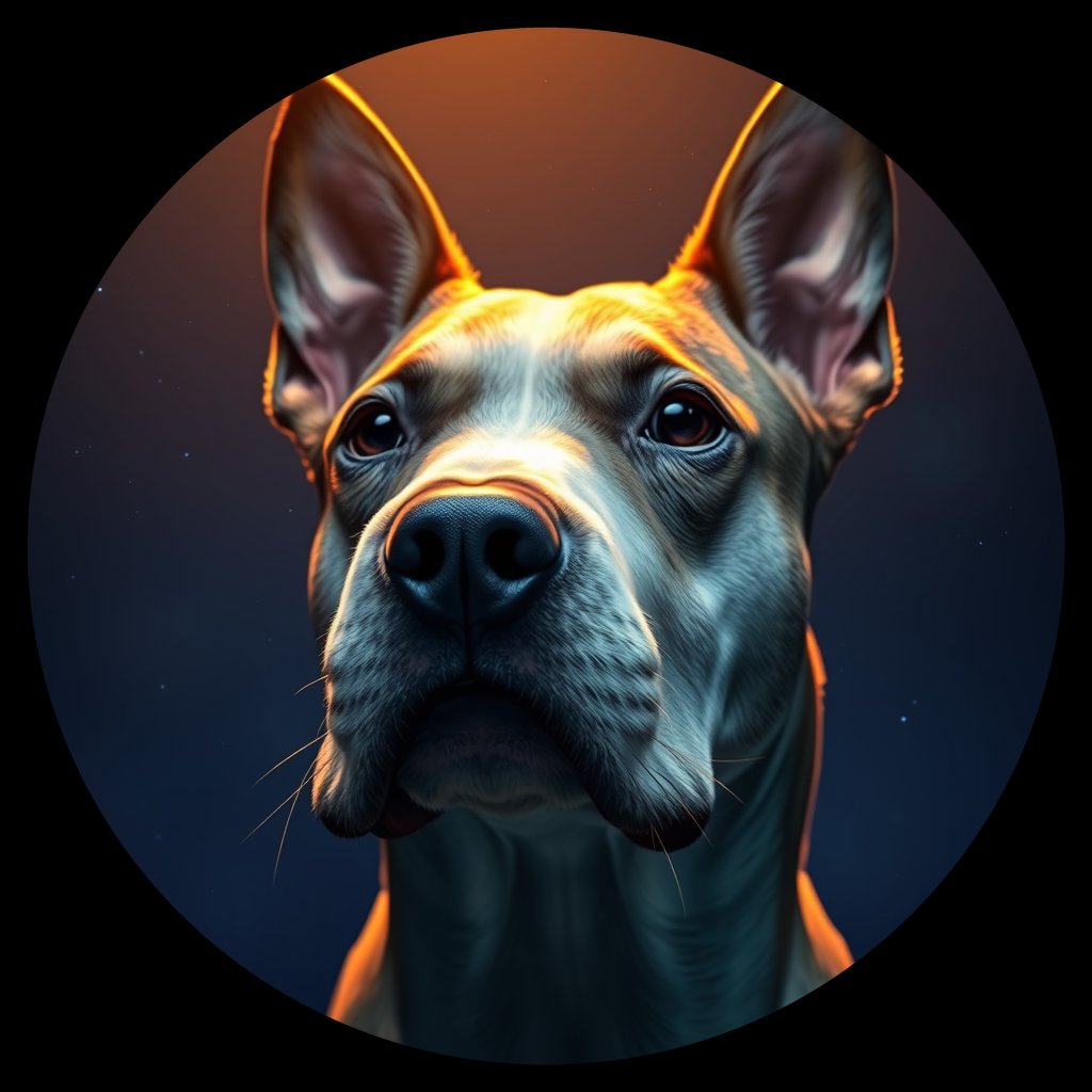 Cosmic medallion portrait of BUT_25746_BUT_25746, a Bull Terrier