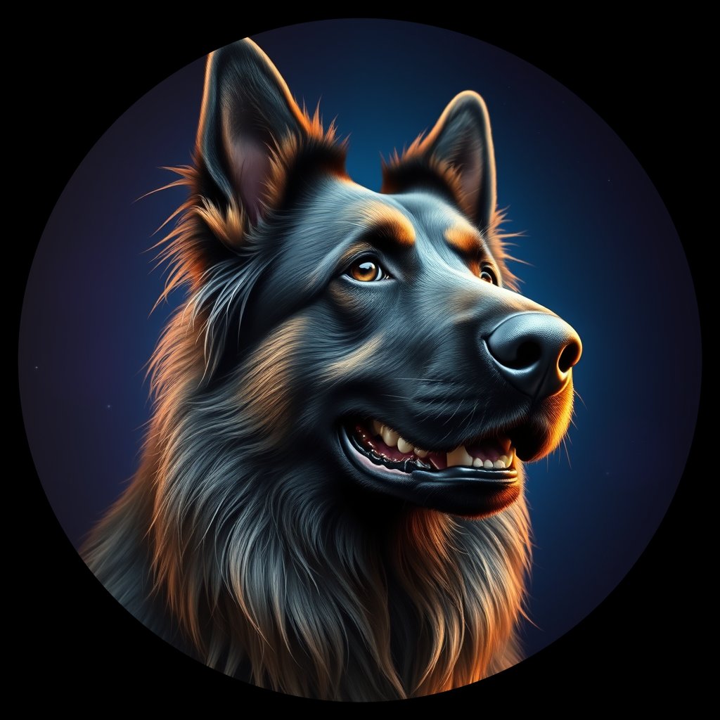 Cosmic medallion portrait of BeT_GT14_BeT_GT14, a Belgian Tervuren