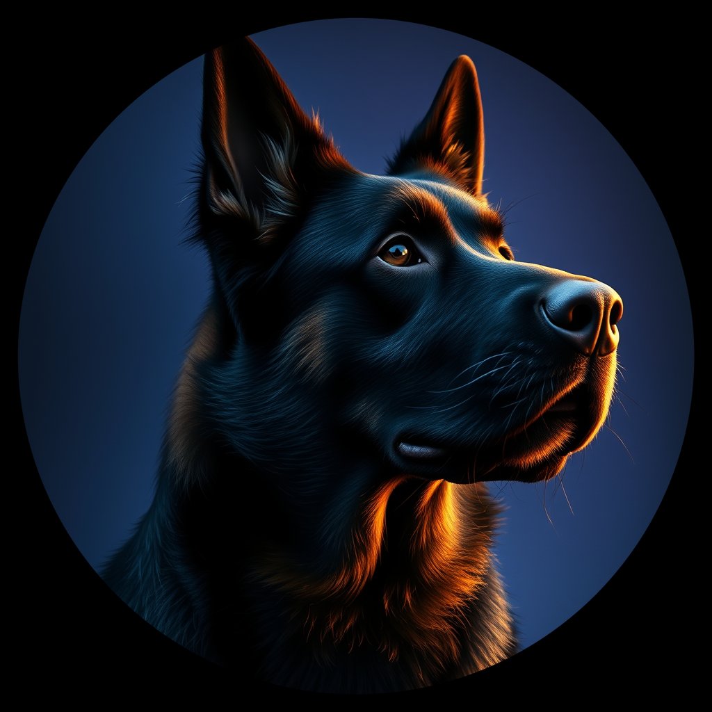 Cosmic medallion portrait of BeT_GT16_BeT_GT16, a Belgian Tervuren
