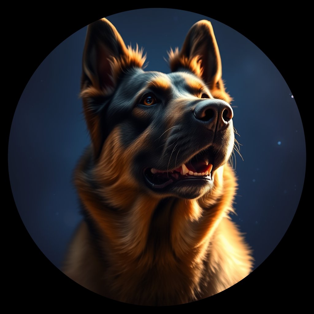 Cosmic medallion portrait of BeT_GT18_BeT_GT18, a Belgian Tervuren