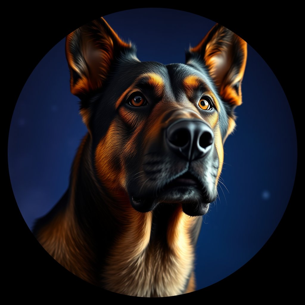 Cosmic medallion portrait of BeT_GT22_BeT_GT22, a Belgian Tervuren