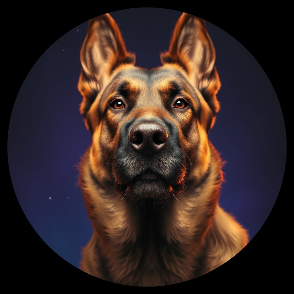 Cosmic medallion portrait of BeT_GT25_BeT_GT25, a Belgian Tervuren
