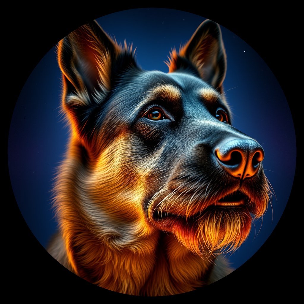 Cosmic medallion portrait of BeT_GT28_BeT_GT28, a Belgian Tervuren