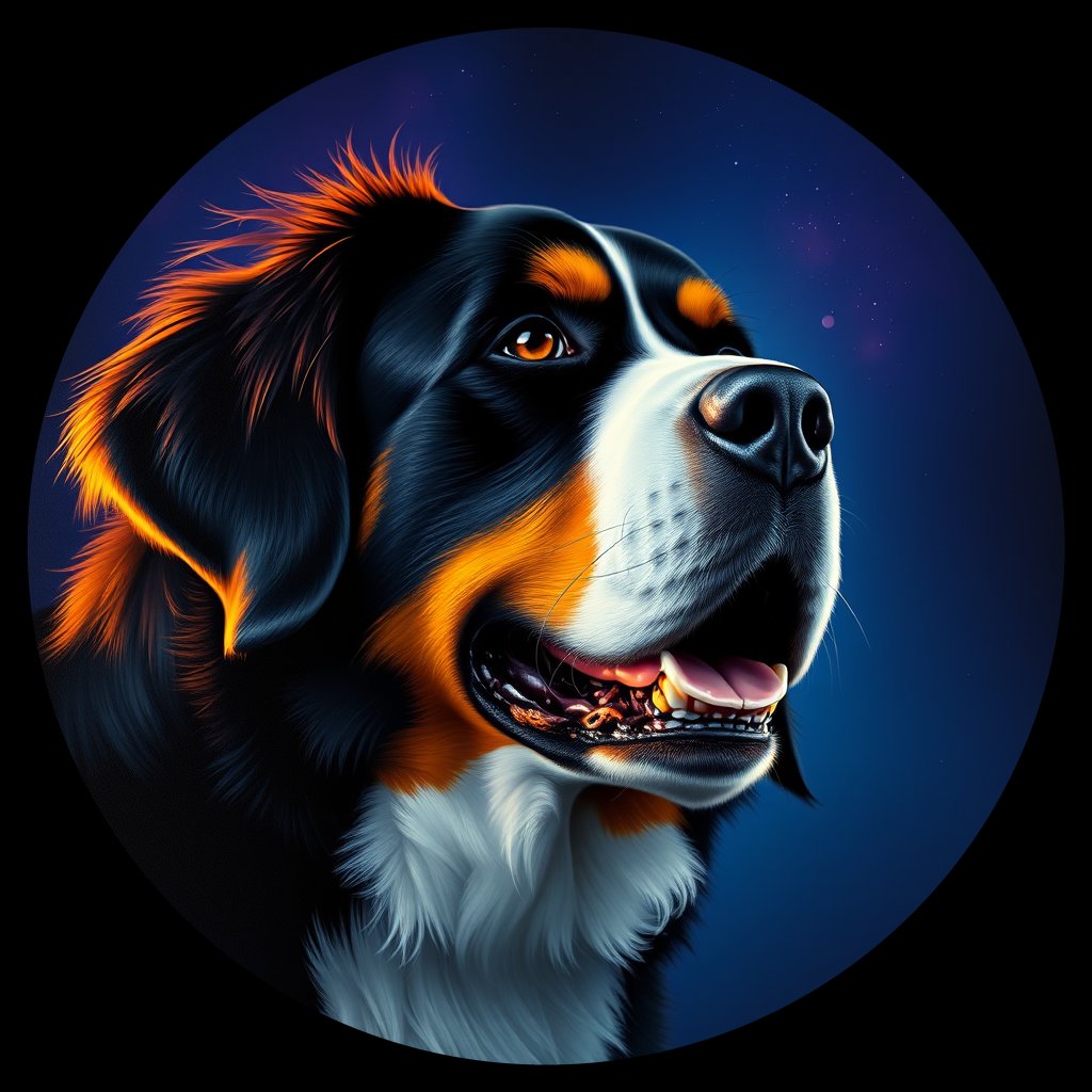 Cosmic medallion portrait of Bernese_Mountain_Dog_10013, a Bernese Mountain Dog