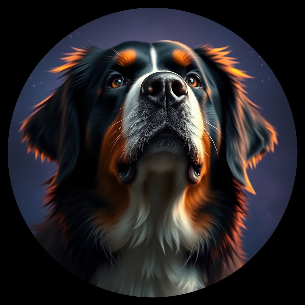 Cosmic medallion portrait of Bernese_Mountain_Dog_10038, a Bernese Mountain Dog
