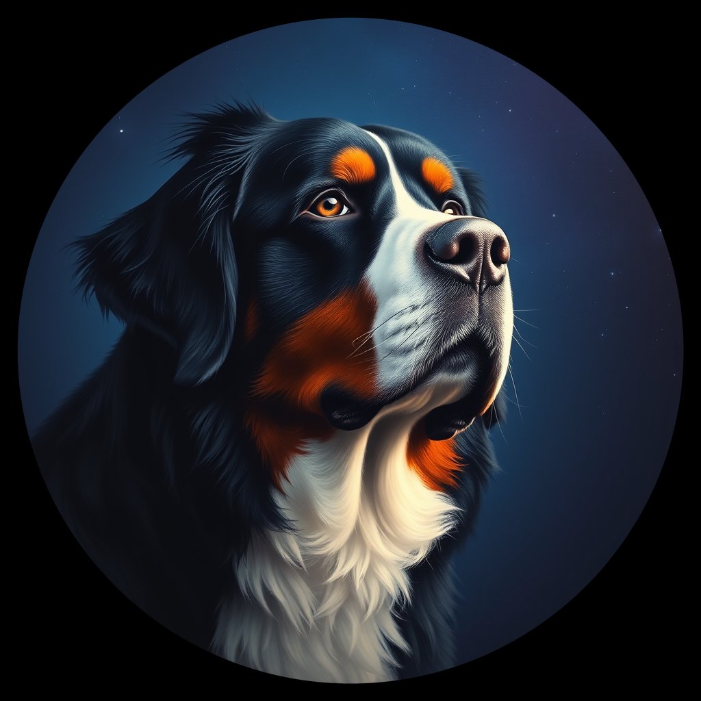 Cosmic medallion portrait of Bernese_Mountain_Dog_10183, a Bernese Mountain Dog