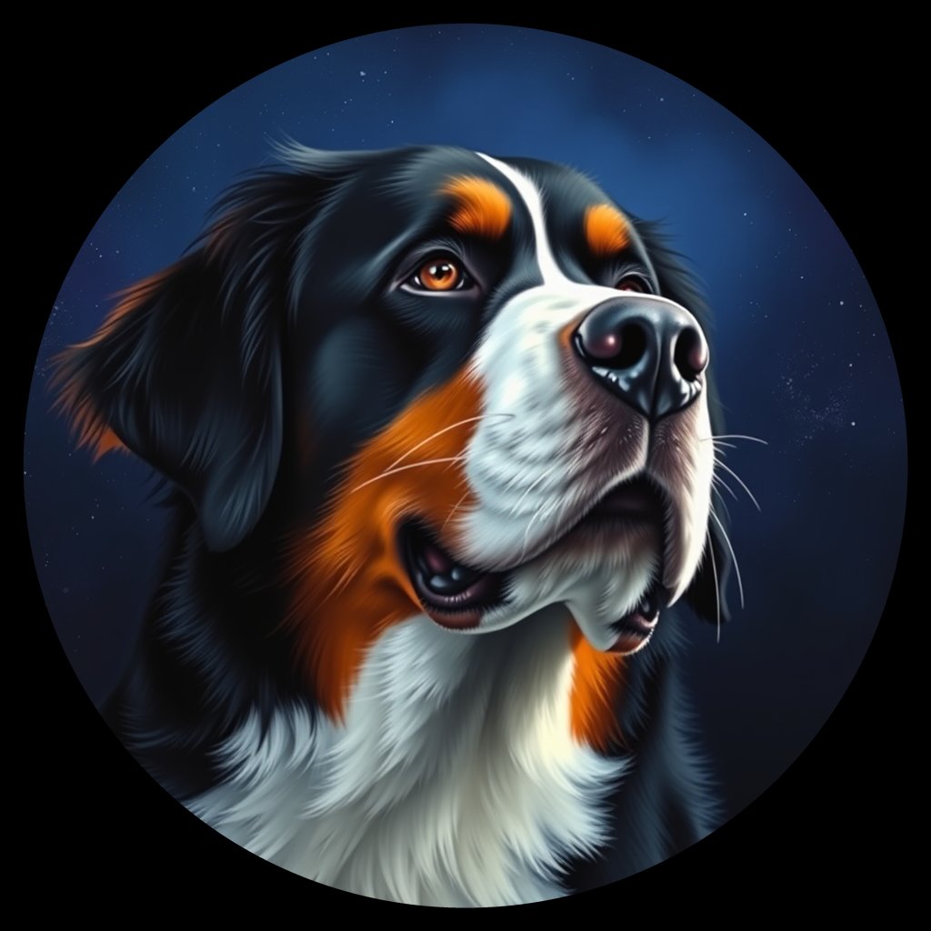Cosmic medallion portrait of Bernese_Mountain_Dog_10227, a Bernese Mountain Dog