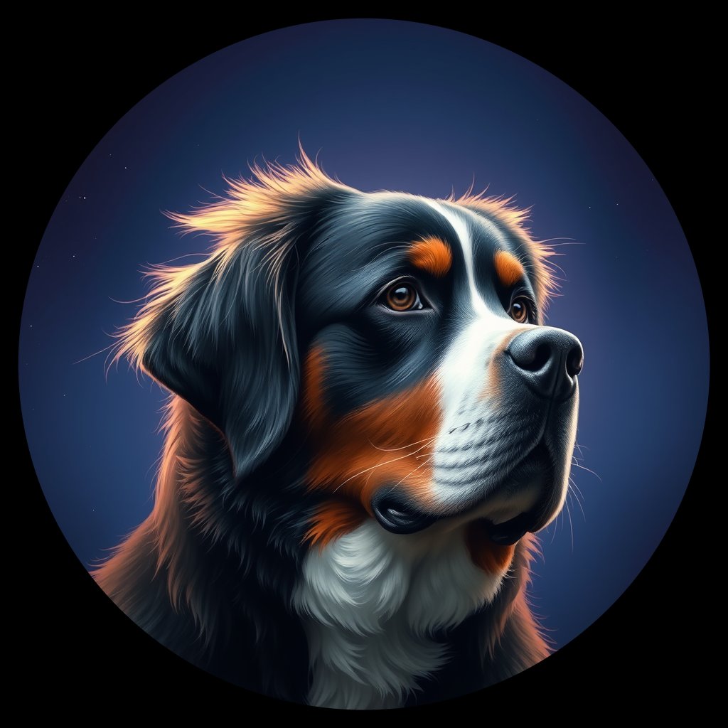 Cosmic medallion portrait of Bernese_Mountain_Dog_10237, a Bernese Mountain Dog