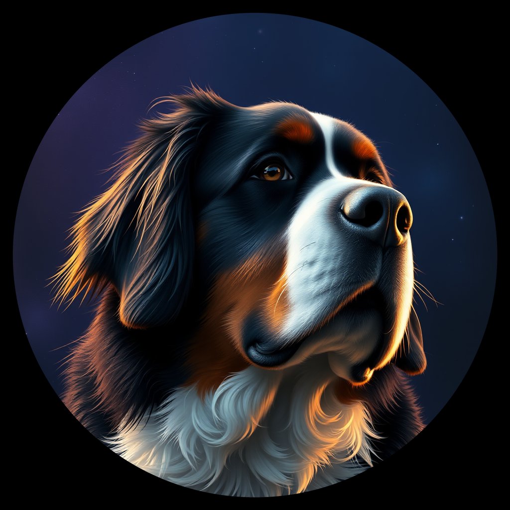 Cosmic medallion portrait of Bernese_Mountain_Dog_10253, a Bernese Mountain Dog