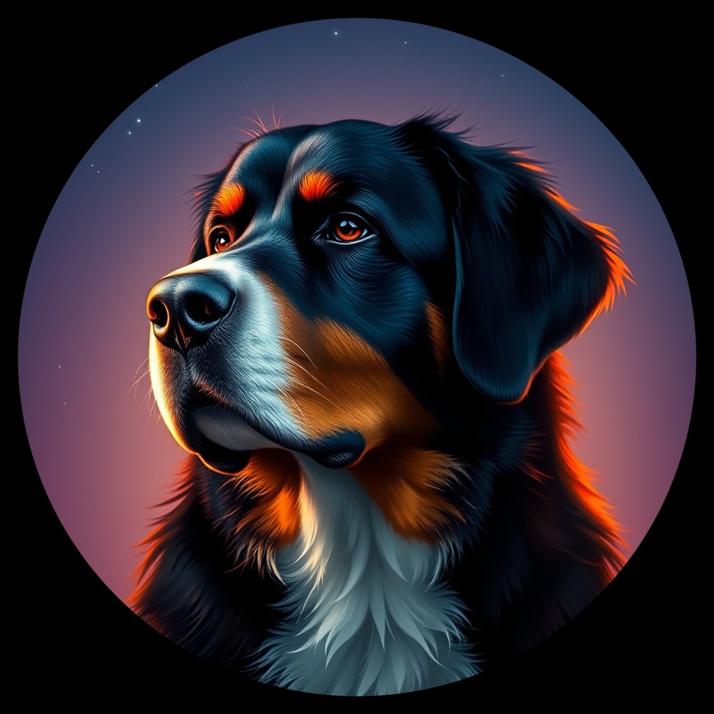 Cosmic medallion portrait of Bernese_Mountain_Dog_10259, a Bernese Mountain Dog