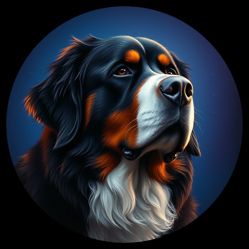 Cosmic medallion portrait of Bernese_Mountain_Dog_10343, a Bernese Mountain Dog