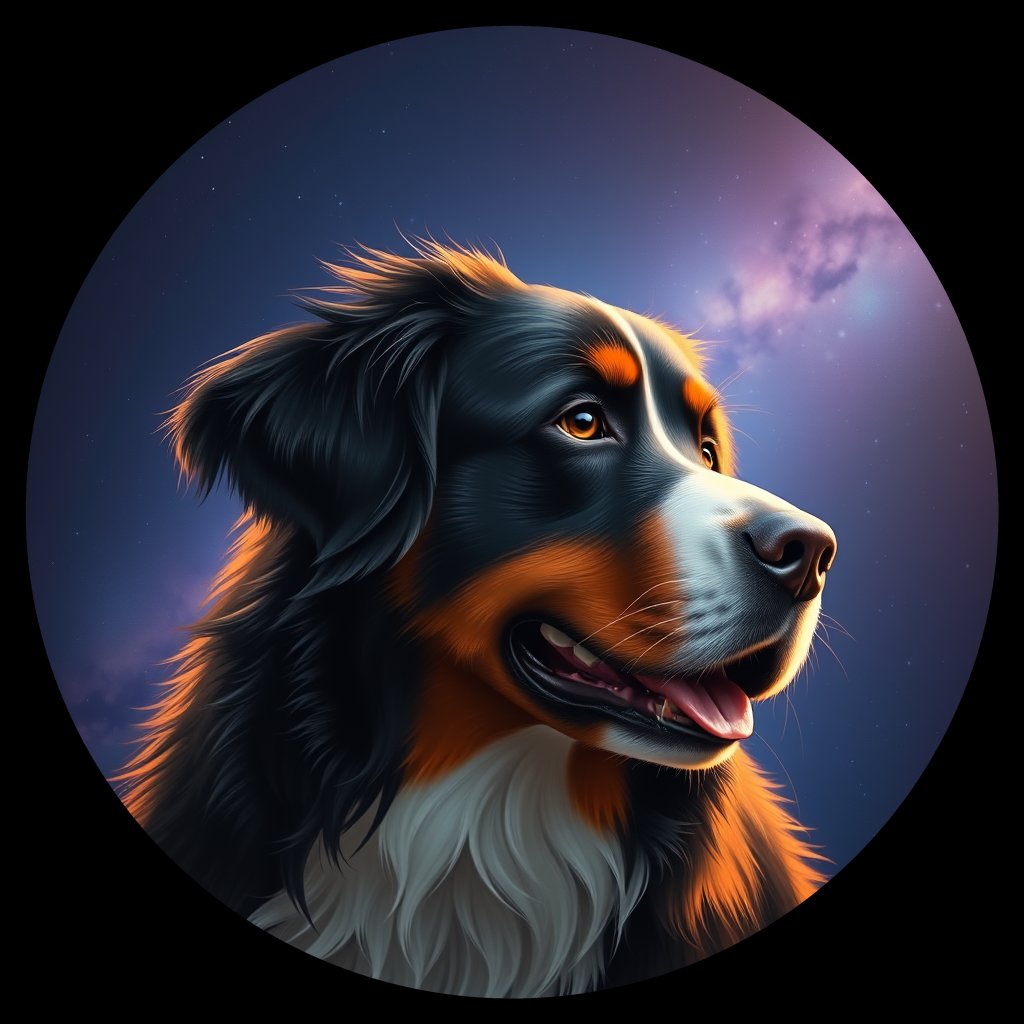 Cosmic medallion portrait of Bernese_Mountain_Dog_10350, a Bernese Mountain Dog