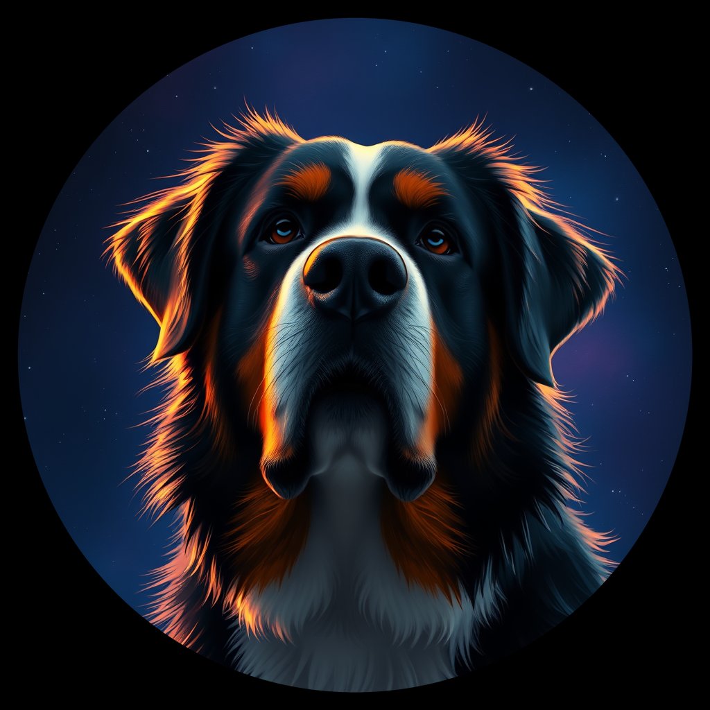 Cosmic medallion portrait of Bernese_Mountain_Dog_10385, a Bernese Mountain Dog